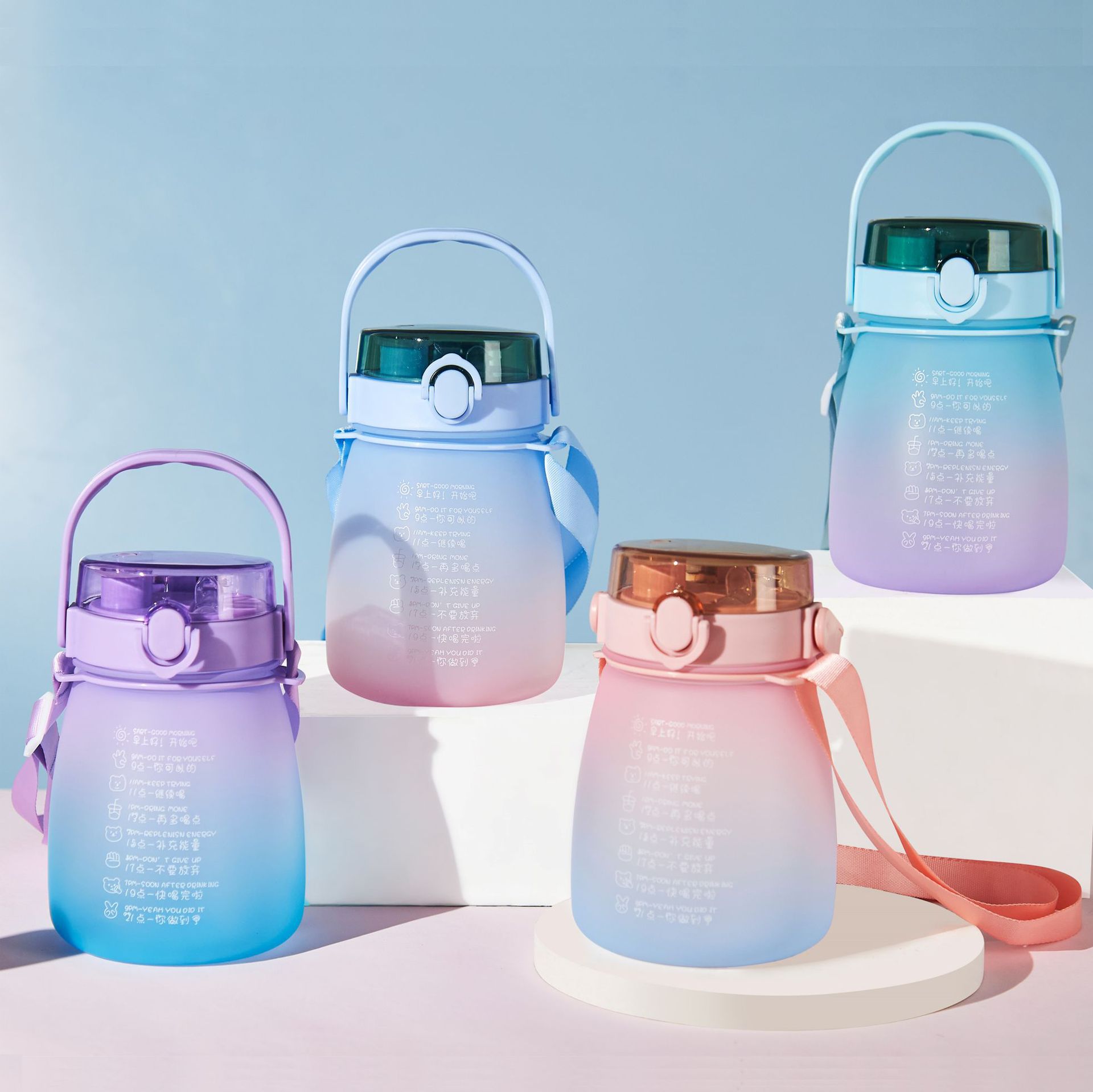 2022新款网红大肚杯可爱渐变色胖胖水壶带吸管大容量便携运动水壶