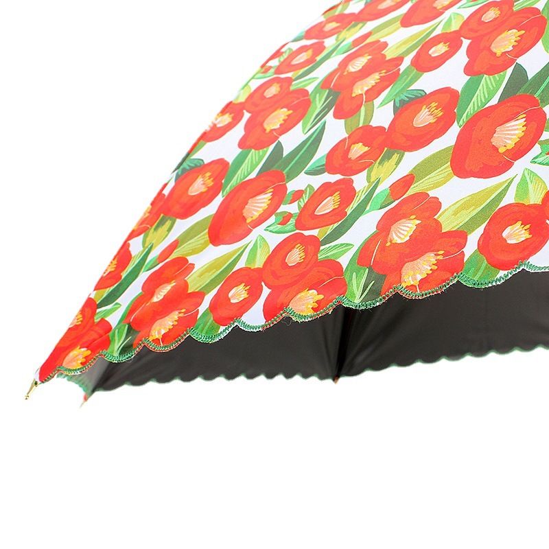 Korean Style Floral Embroidery Sun Umbrella Black Glue Full Shading Digital Printing Logo Flower Straight Rod Long Umbrella Sun Protection Sunshade Umbrella