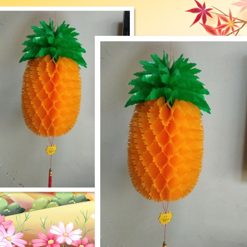 中秋国庆黄梨灯笼商场装饰品水果灯笼红黄色塑料纸菠萝灯笼红色