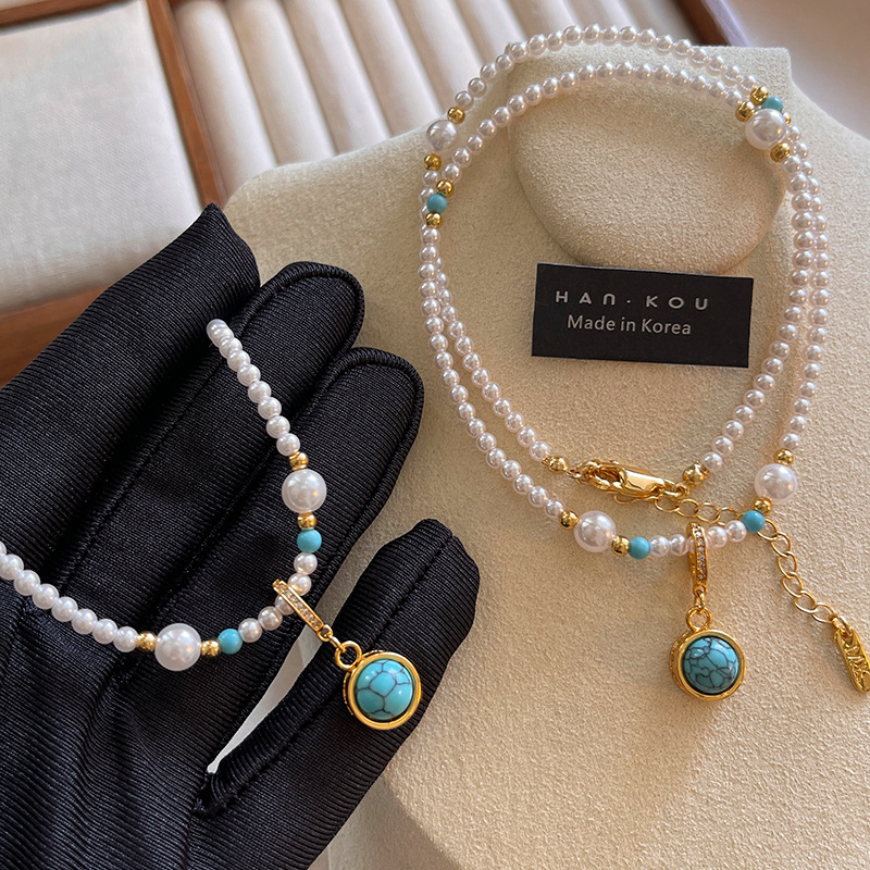 natural turquoise pendant clavicle chain light luxury minority high sense s home australia white pearl necklace female temperament necklace