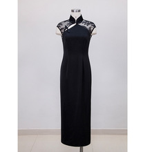 夏季黑色立领改良旗袍修身显瘦高腰礼服裙子女平时可穿67395