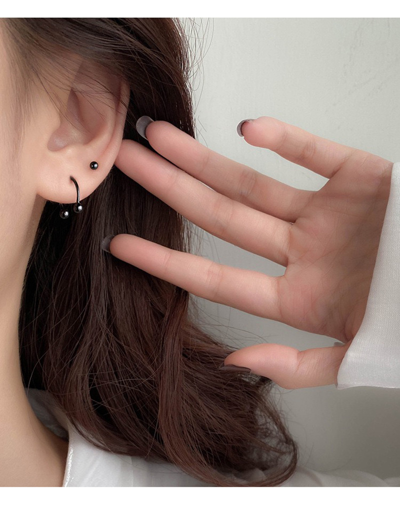 鲸森s925纯银美伢同款u型双球耳钉个性简约耳骨钉圆珠耳环耳饰女