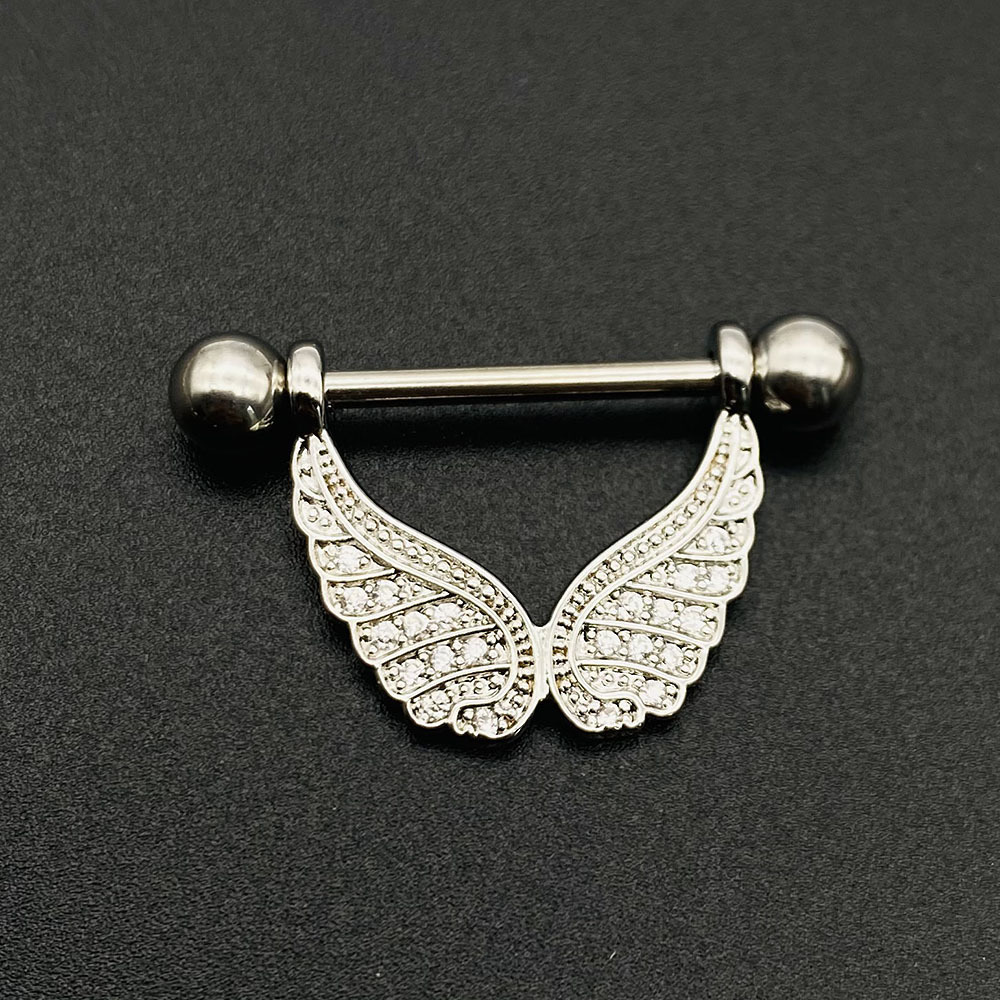 New Stainless Steel Nipple Ring Wings Micro Inlaid Zircon Nipple Nails Best Seller in Europe and America Body Piercing Jewelry