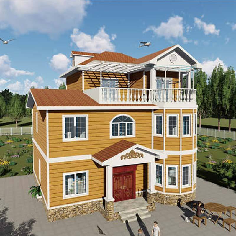 轻钢房现代网红别墅设计图纸三层农村宅基地自建房轻钢别墅效果图