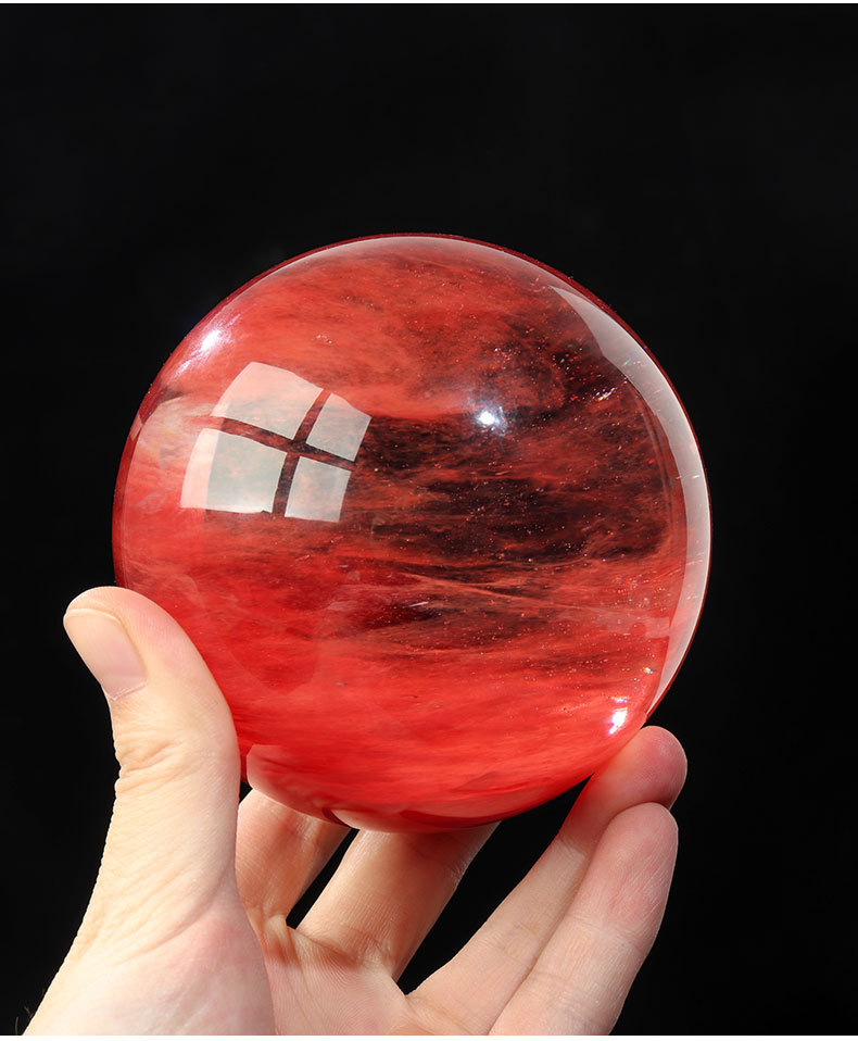 天然红色水晶球摆件招财原矿石客厅办公室桌面店铺收银台鸿运当头