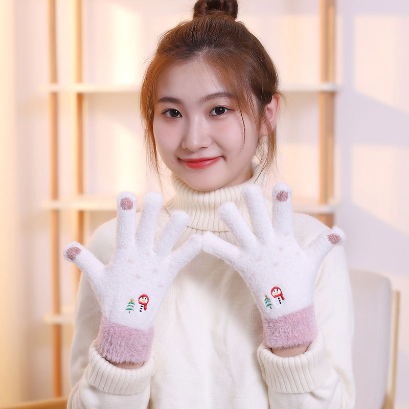 Winter Women's Warm Fashion Five Finger Gloves Knitted Touch Screen Outdoor Sports Gloves Adult Fleece-lined Exposed Finger Gloves