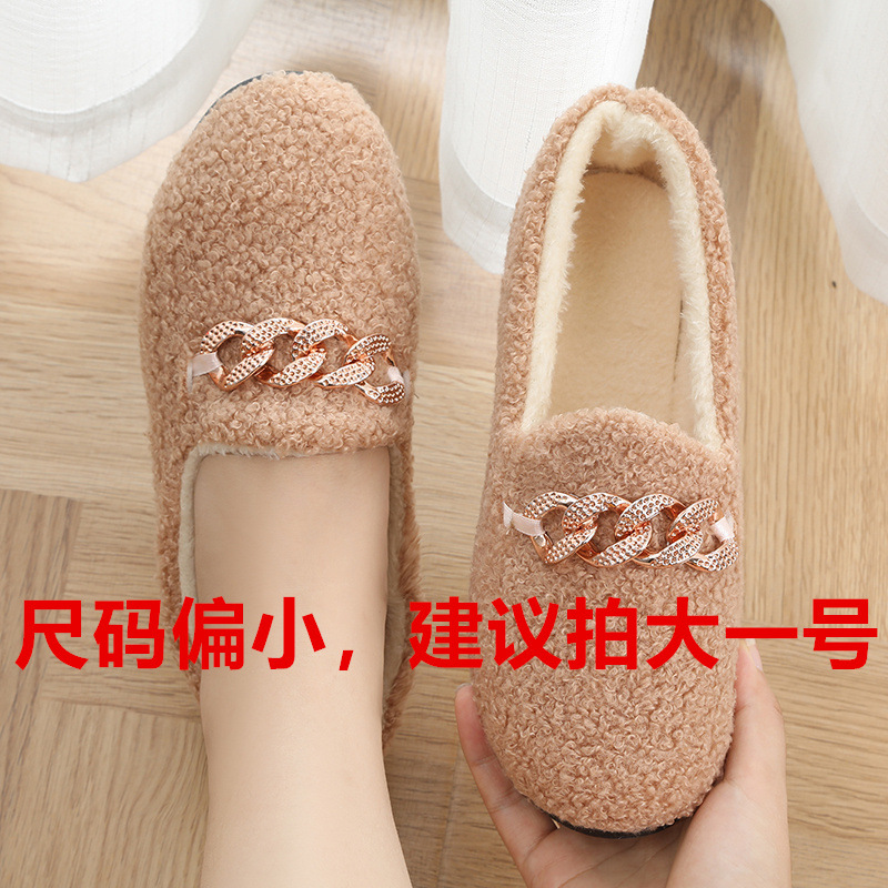 Winter Thermal Cotton Slippers Women's Indoor Non-Slip Warm Ankle Wrap Cotton Shoes Soft Bottom Fluffy Gommino One Piece Dropshipping