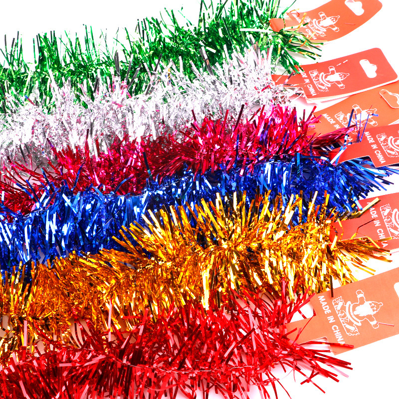 圣诞装饰品 圣诞树装饰节日拉花彩条 2米彩带 幼儿园布置毛条茜草