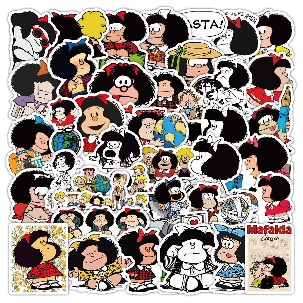 50张玛法达MAFALDA贴纸70年代漫画绘本涂鸦装饰手机水杯防水贴画