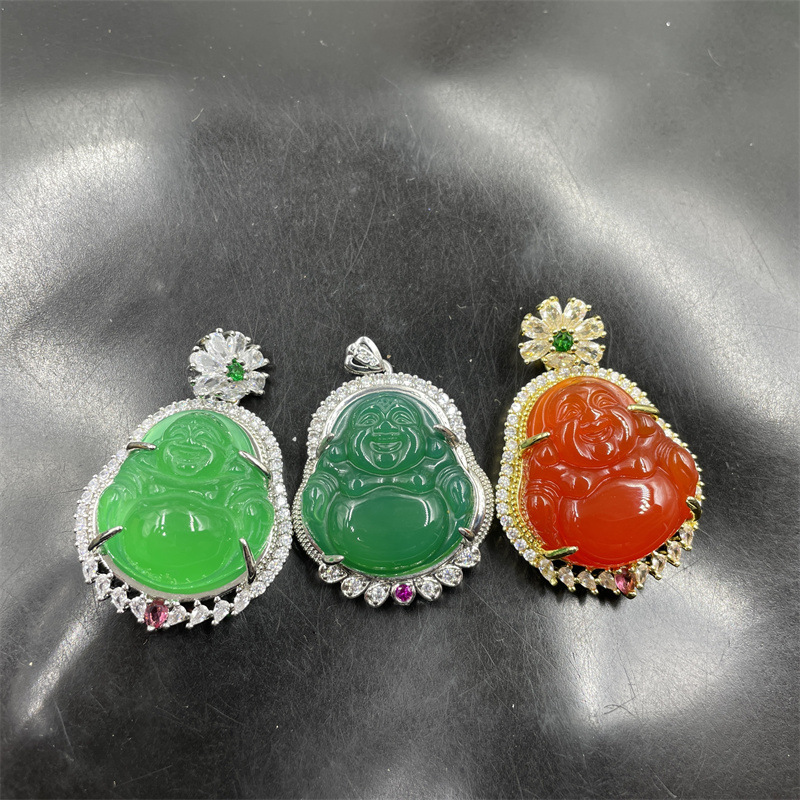 老玉匠 镶嵌绿玉髓弥勒佛吊坠 女款红玛瑙大肚佛挂件 玉坠-阿里巴巴
