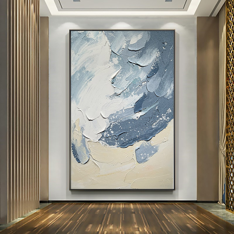 纯手绘油画设计师艺术装饰画美式厚油壁画玄关竖版抽象挂画大尺寸