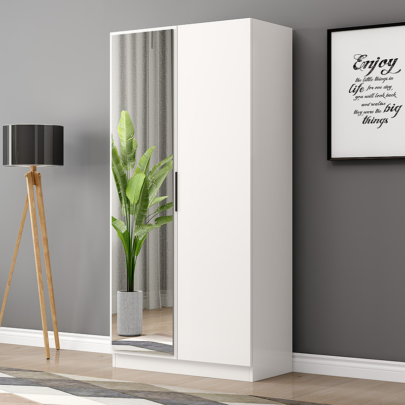 衣柜带镜子现代简约家用两门衣橱挂衣收纳出租房经济小户型大柜子