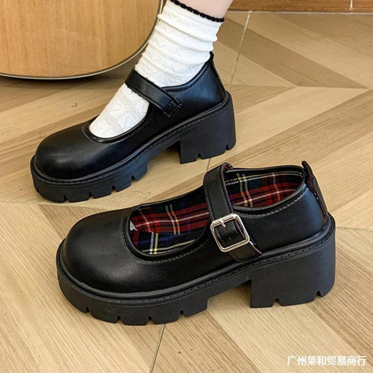 厚底玛丽珍小皮鞋女秋季2024新款英伦风圆头粗高跟厚底日系jk单鞋