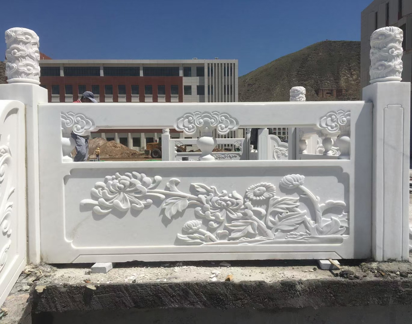 石雕栏杆汉白玉石栏板青石护栏花岗岩扶手大理石材升旗台围栏浮雕