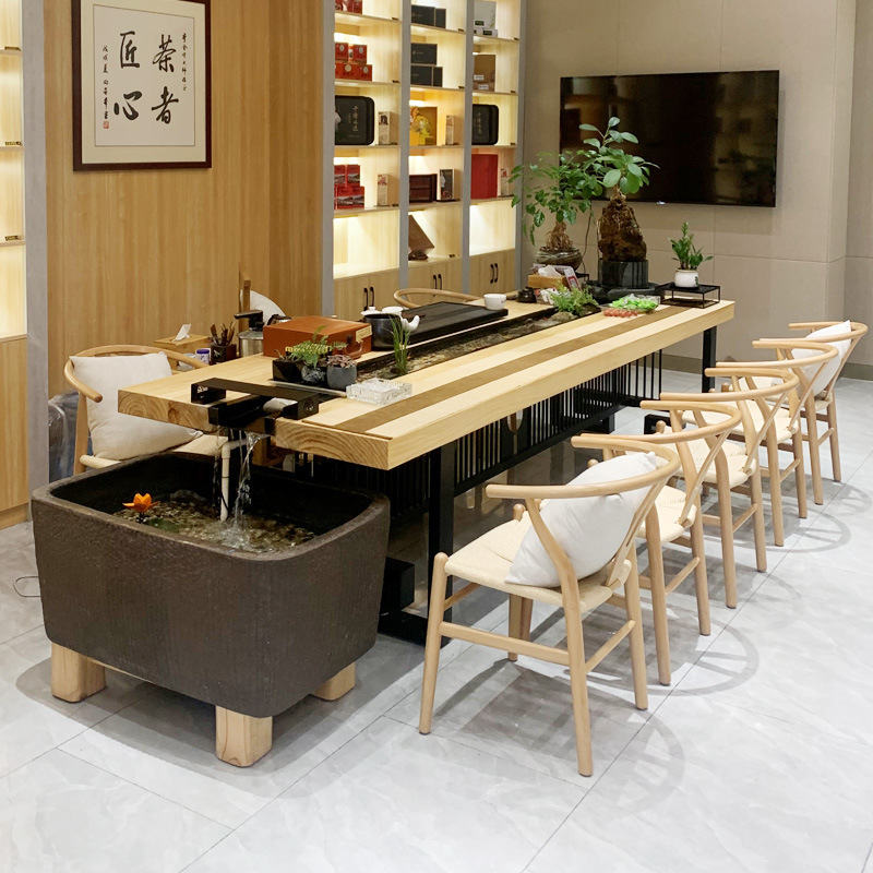 新中式创意接待茶桌 禅意茶室流水泡茶桌 办公室会客休闲茶台桌椅