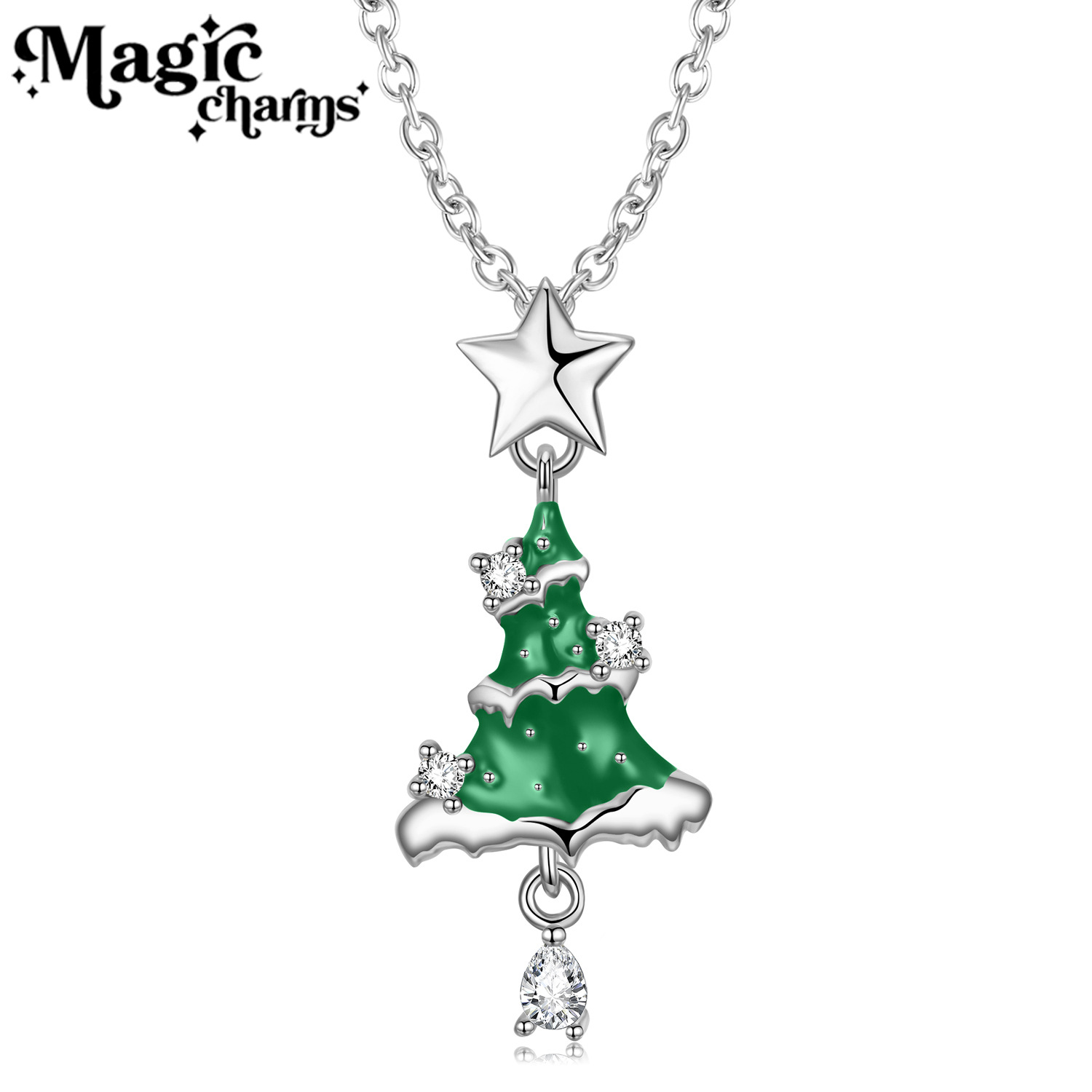 Christmas Gift Christmas Tree Necklace S925 Sterling Silver Epoxy Independent Station Supply European and American Fashion Necklace Ornament