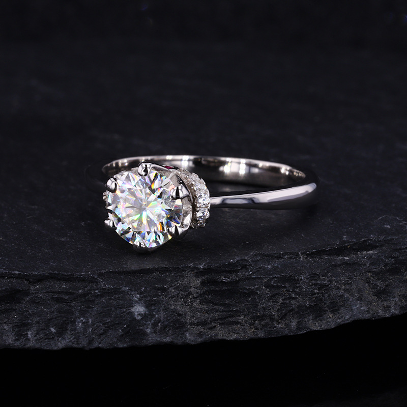 d色莫桑石钻戒女银戒指一克拉戒指s925七夕情人节礼物直爱加冕