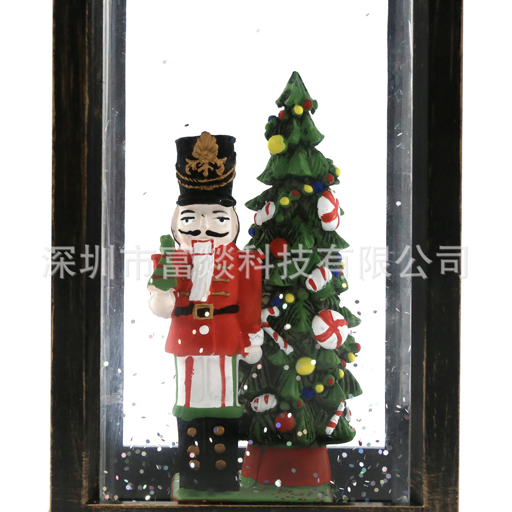 Retro Black Brush Gold Interior Christmas Soldier Warm White Water Light Music Crystal Storm Lantern Retro Portable Small Night Lamp Ornaments