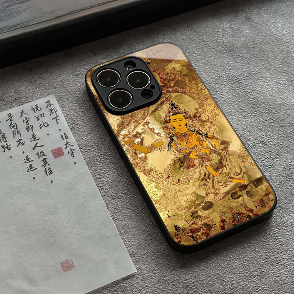 古风敦煌壁画玻璃壳适用苹果15pro手机壳华为荣耀oppo小米14vivo