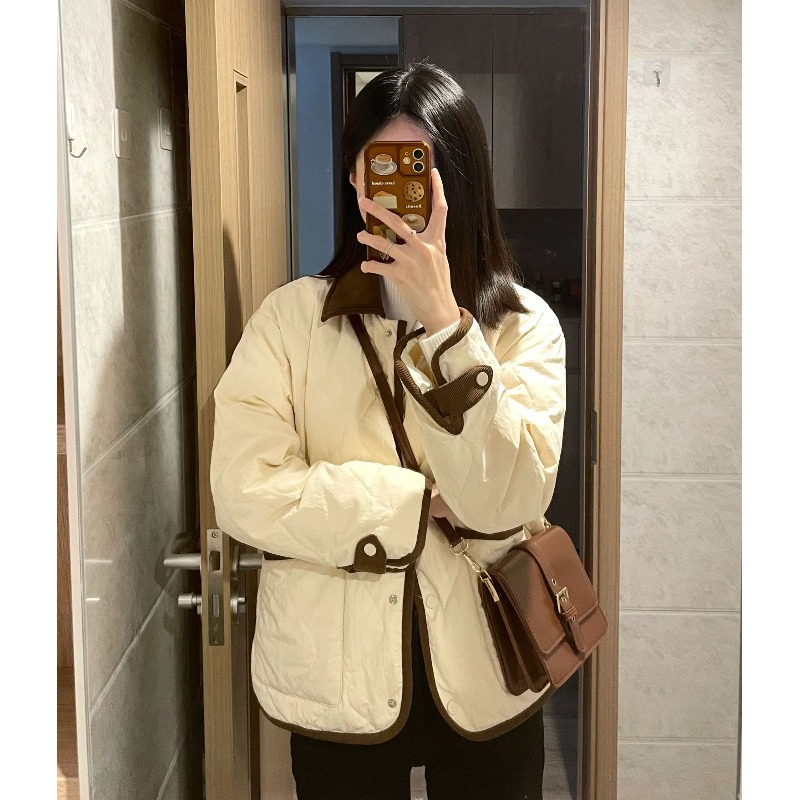 女2023新款小个子秋冬季外套女装宽松加厚小香白鸭绒短款立领保暖加厚