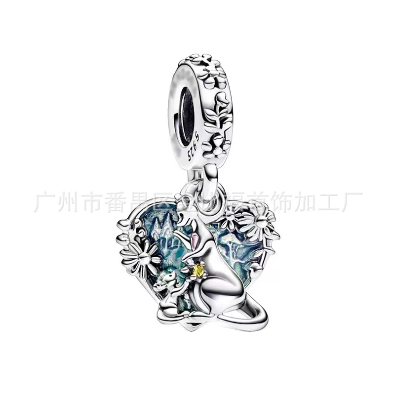 Pandora S925 Sterling Silver Beads Mother's Day Double Love Charm Bell Beads Diy Bracelet Accessories Fashion