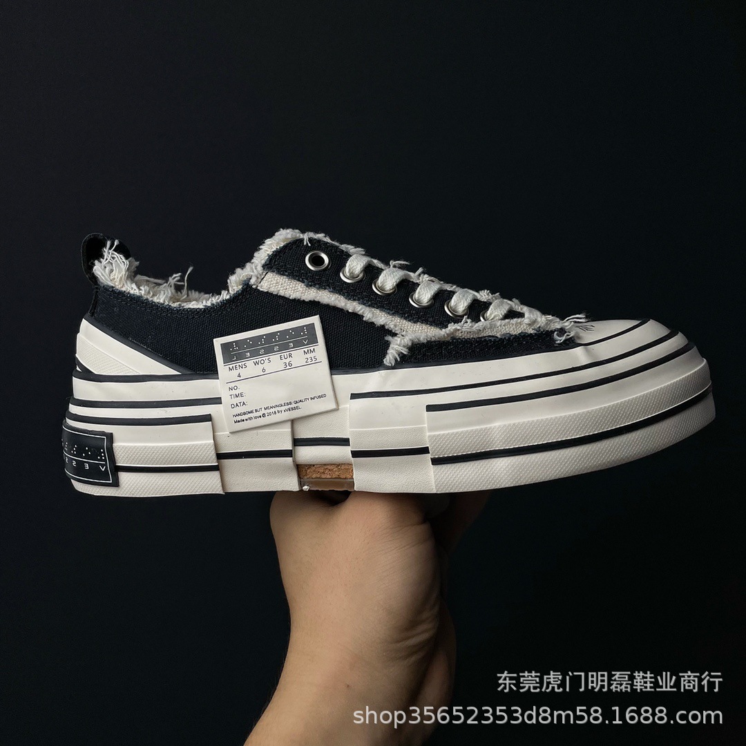 纯原吴建豪帆布鞋xvessel天鹅系列四色经典小香风黑白男女乞丐鞋