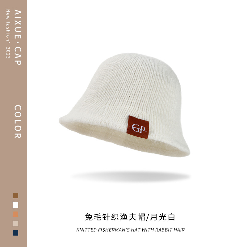 Hat Female Autumn and Winter New Stickers Cloth Net Red Crystal Knitted Fisherman Hat Face Little Wild Warm Japanese Style Basin Hat Tide