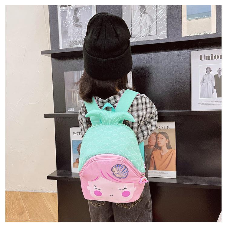 Children's Bags Korean Style Nylon Cartoon Cute Mermaid Backpack 3-6 Years Old Kindergarten Backpack Casual Small Bags