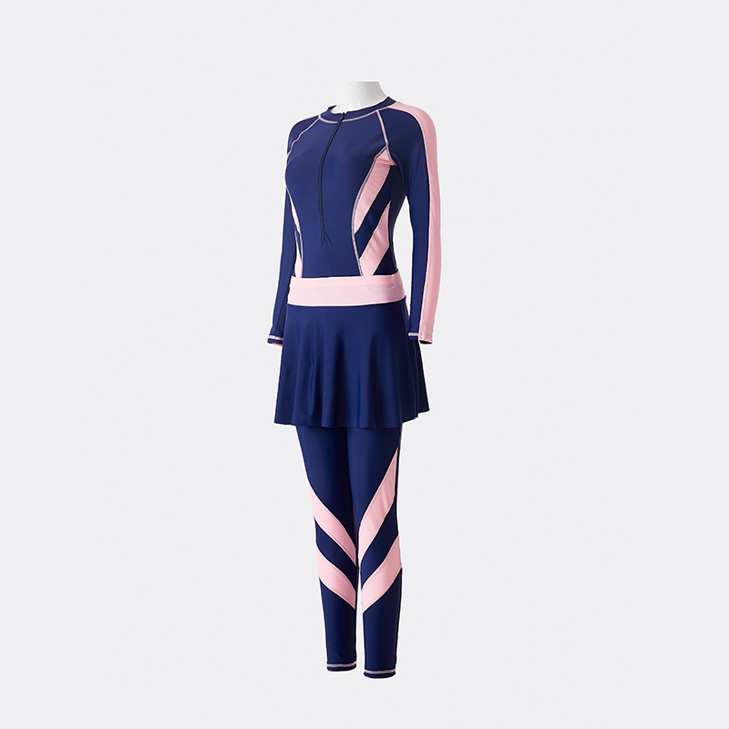 New Sports Competition Conservative Skirt Long Leg Long Sleeve Zipper Color Matching One-Piece Women's Swimwear