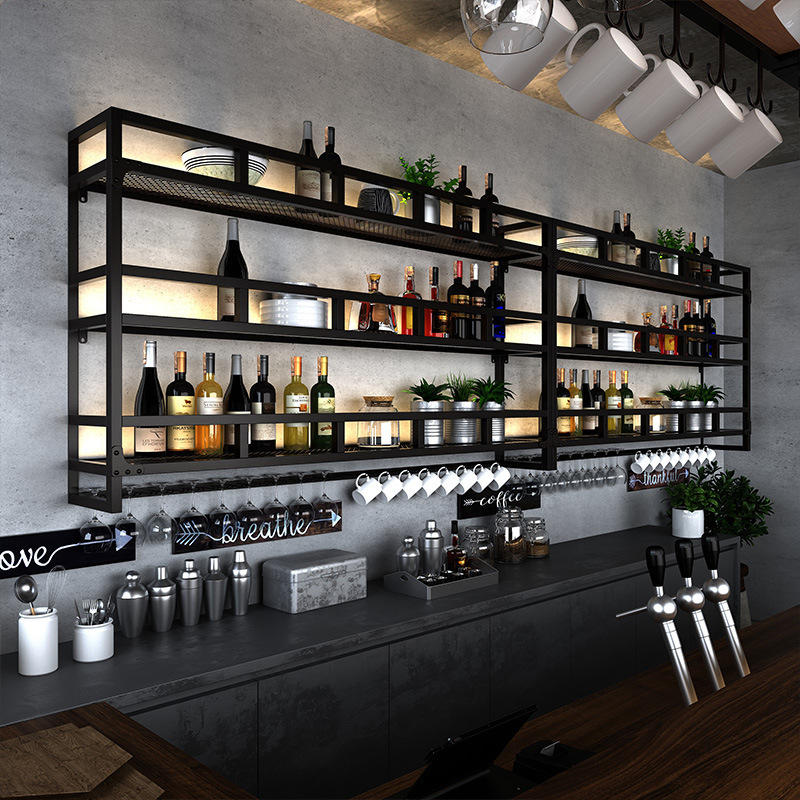 意式铁艺壁挂夜店展示柜餐厅装饰酒柜酒吧酒架创意简约墙上红酒柜
