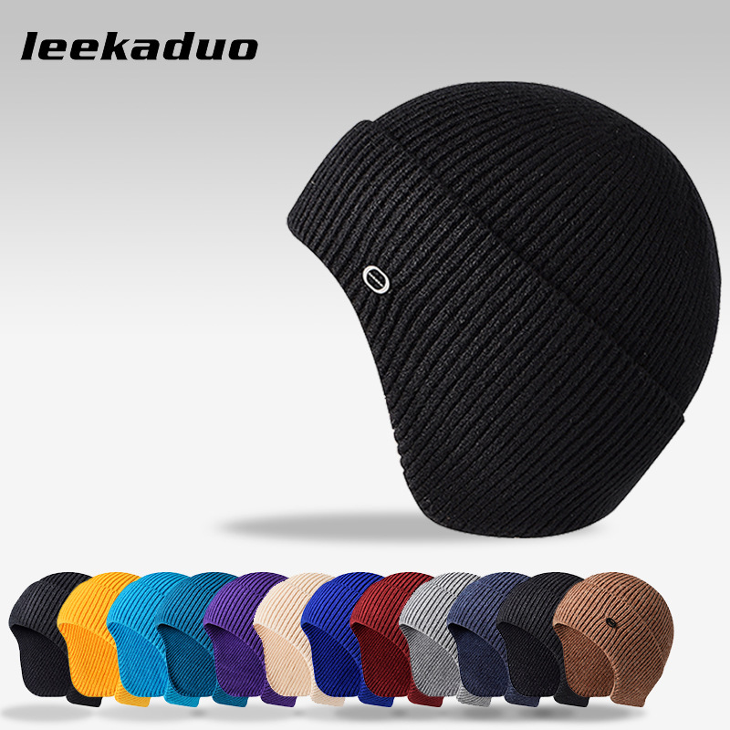 Autumn and Winter Knitted Hat Men and Women Pure Color Warm Keeping Earmuffs Hat Outdoor Riding Woolen Cap Ski Pullover Beanie Hat