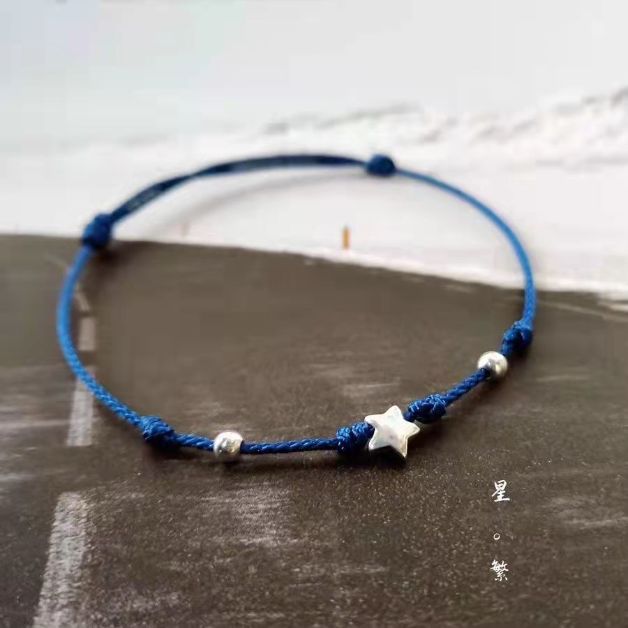 细款幸运星本命年红绳手链女幸运四叶草红手绳手编编织情侣款