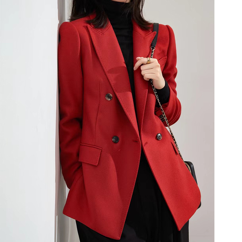 M's Same Cashmere Suit Women's 50 Cashmere 50 High Wool High-End Thickening Double Breasted Suit Jacket