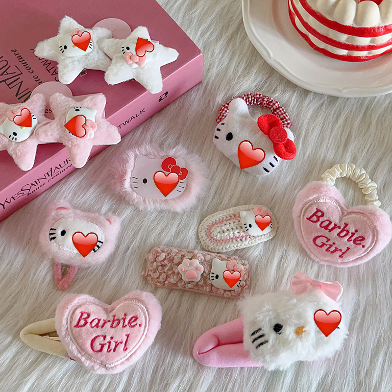 秋冬粉色毛绒发夹少女鸭嘴夹可爱卡通发卡ins侧边夹bb夹甜美头饰