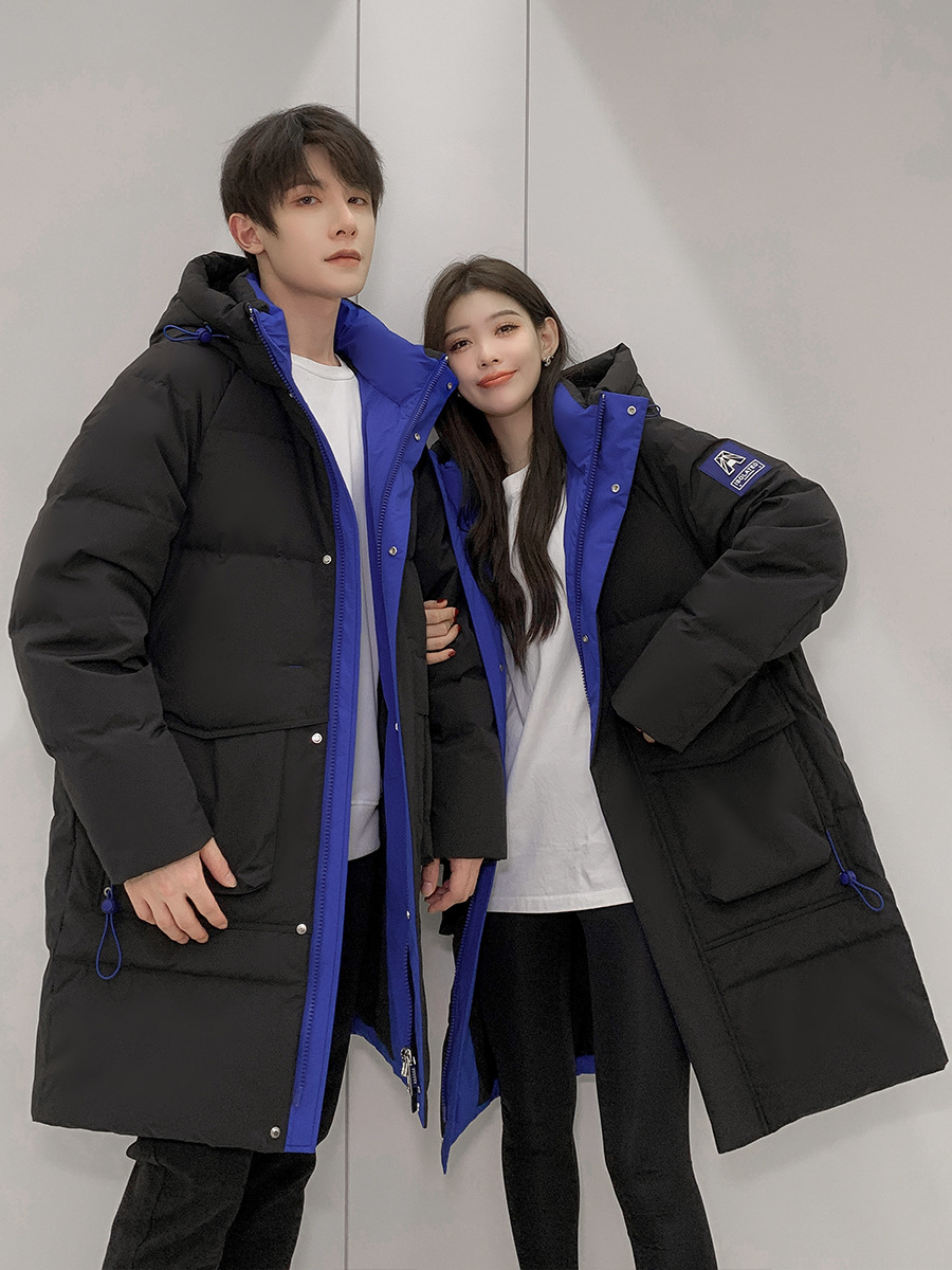 Winter Couple down Jacket Men's and Women's Mid-Length Hooded Trend Warm Coat Thickened White Duck down Ins Cold Protective Clothing