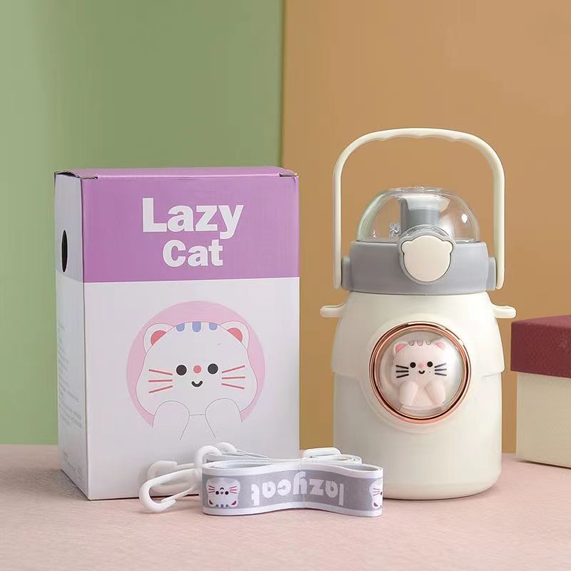 Space Capsule Cartoon Children's Water Bottle Sports Cup Doll Straw Big Belly Cup Good-looking Stainless Steel Thermos 