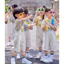 幼儿园啦啦队六一儿童演出可爱鸭背带裤小学生校运动会表演班服装