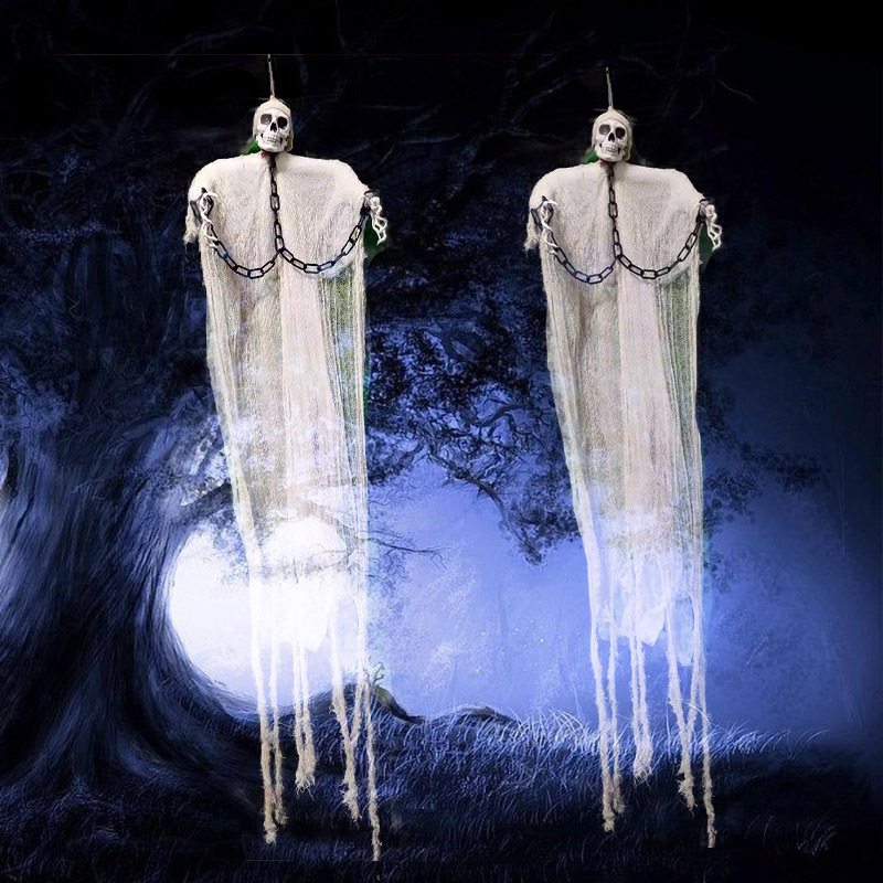 万圣节装饰黑白吊鬼挂鬼声控感应发光发声音鬼屋道具整蛊骷髅挂件