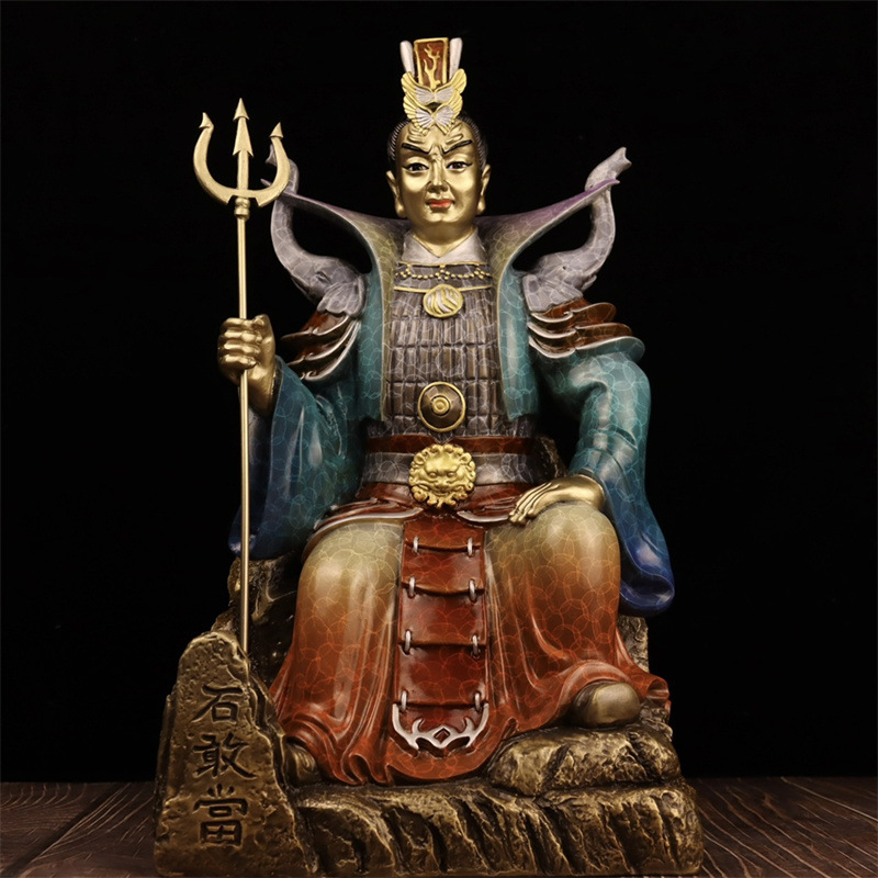 黄铜泰山石敢当神像铜彩绘石敢当人像坐像铜器摆件工艺品摆件