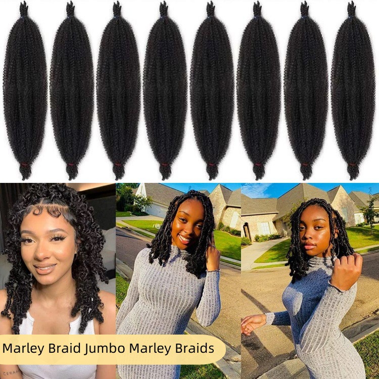 非洲手撕毛毛虫假发化纤长卷发marley braid蓬松爆炸辫子钩针卷发