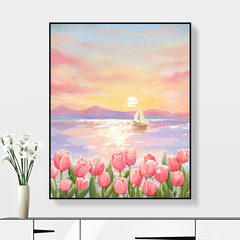 厂家直供【子艺】diy数字油画郁金香花卉治愈唯美手绘丙烯装饰画