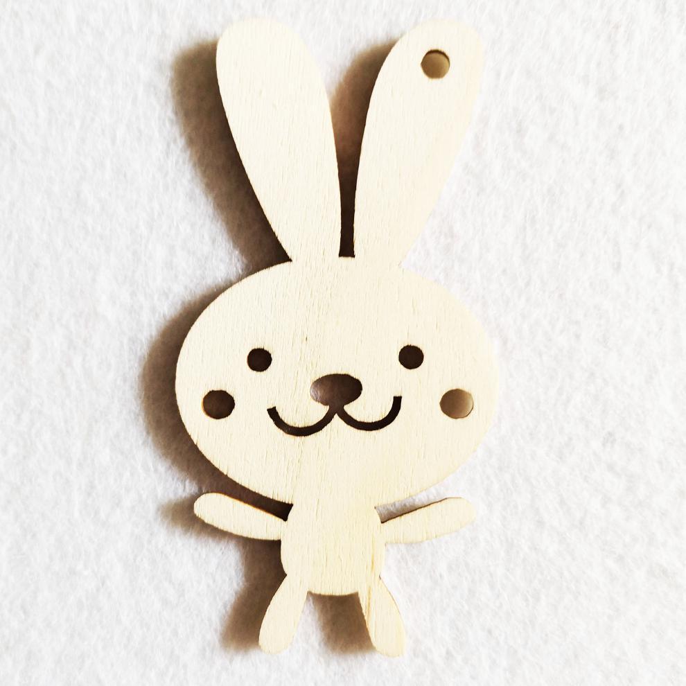 促销新款卡通复活节兔子 木制花纹兔子挂件 复活节diy装饰木片