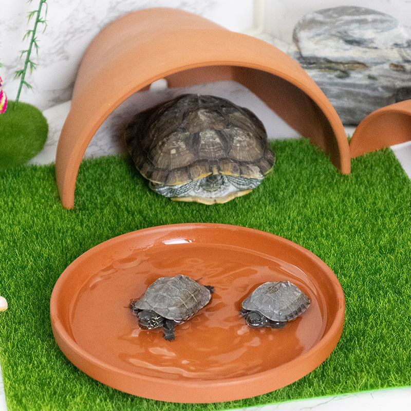 躲避屋乌龟鱼虾洞穴瓦片大小红陶黄缘龟晒台爬台造景窝夏天简约