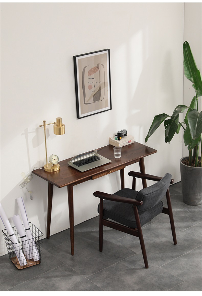 北欧实木学习桌带抽屉学生书桌简约家用办公电脑桌写字台实木桌子