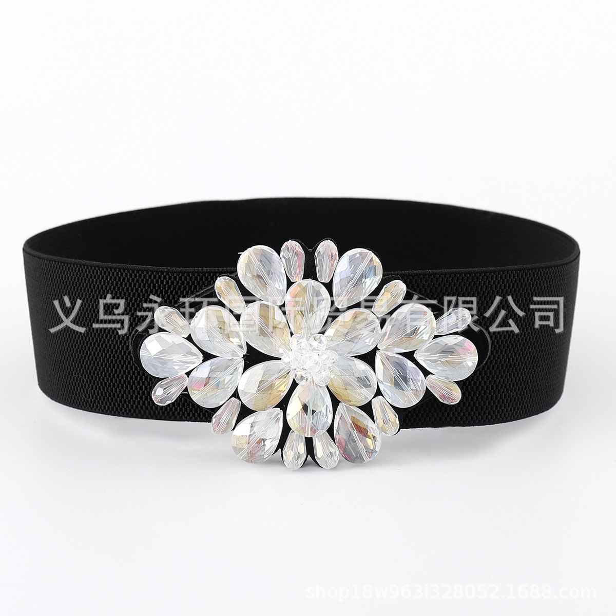 水晶镶钻松紧宽腰封女时尚百搭连衣裙装饰羽绒服束腰弹力腰带批发