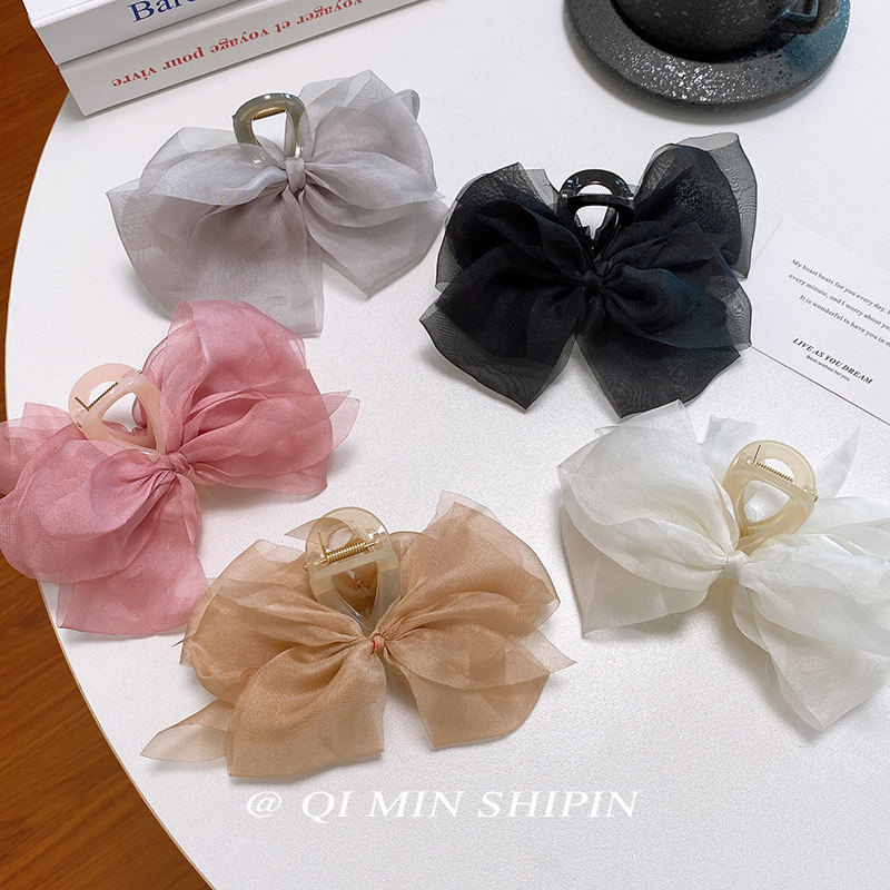 Mesh Bow Grip Female Hairpin Headdress Shark Clip