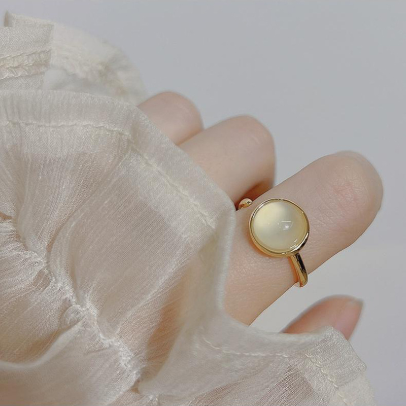 韩国东大门月光石猫眼石戒指小众设计精致轻奢高级感宝石开口戒女