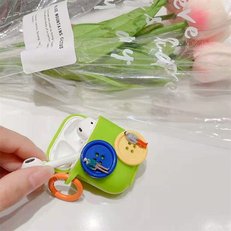 糖果荧光色diy纽扣小人苹果airpods1/2蓝牙耳机pro3保护套适用软