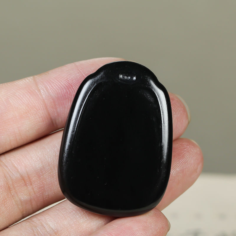 温润斋天然新疆和田玉羊脂级墨玉玉石平安无事牌挂件送证书玉吊坠