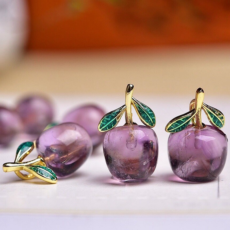 天然紫水晶苹果吊坠 颜色亮丽 晶体通透 diy饰品配饰 手链项链